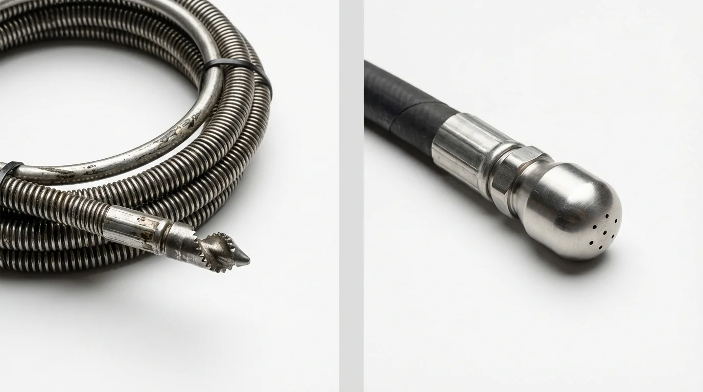 Drain snake cable and hydro jetting nozzle used for drain cleaning in Richland, PA