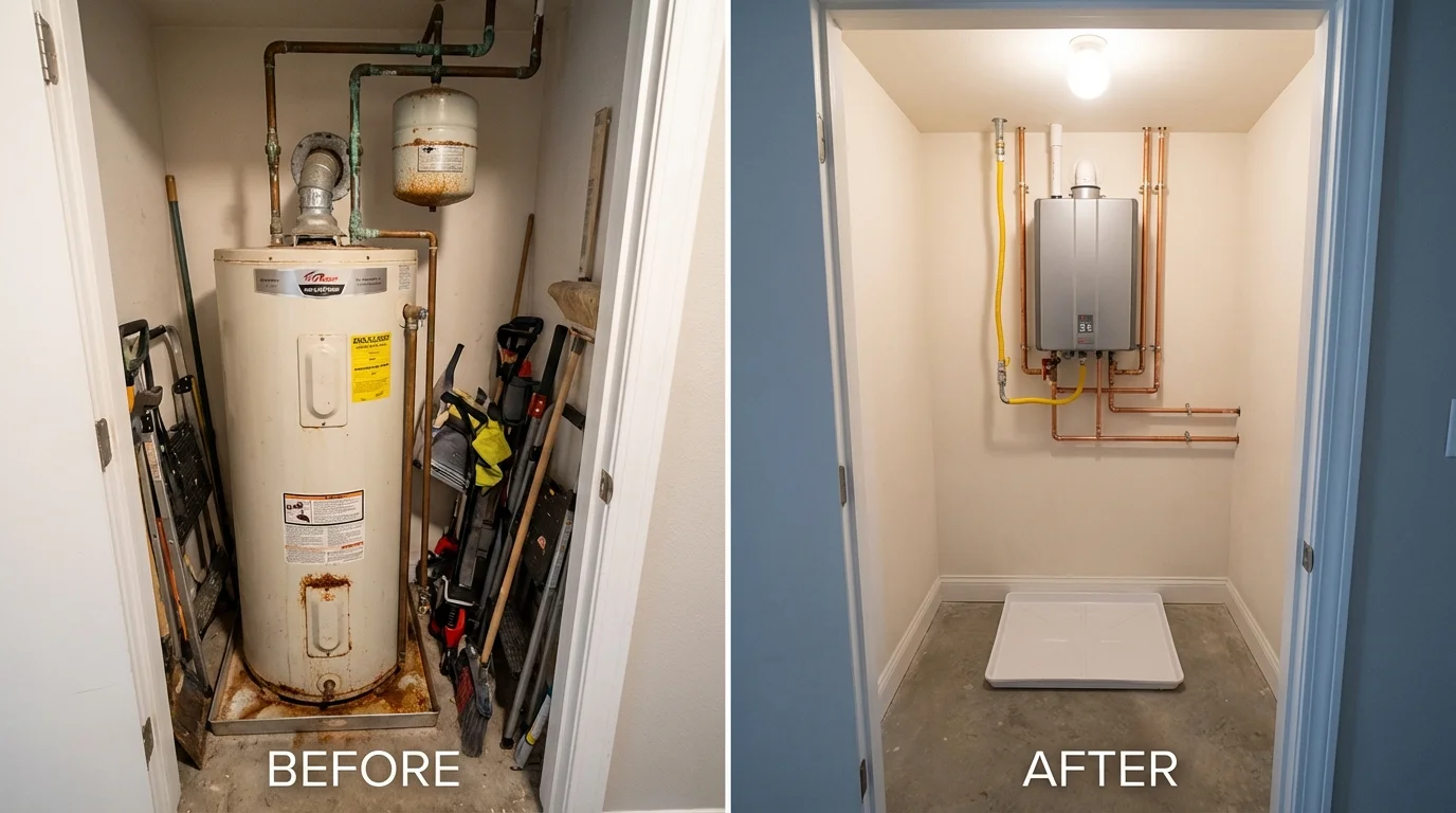 Tank water heater versus wall-mounted tankless unit comparison for Richland, PA homeowners