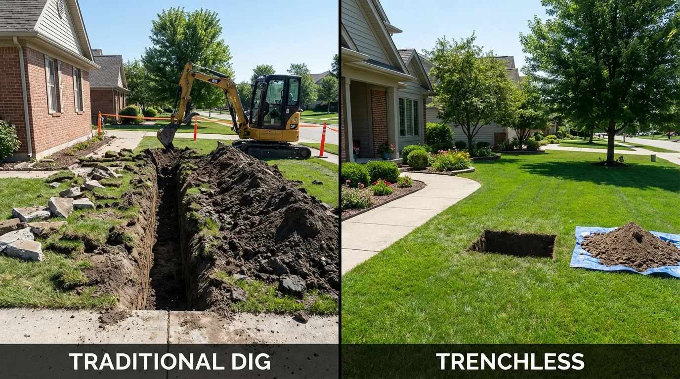 Trenchless sewer repair with minimal yard damage versus traditional excavation in Richland, PA